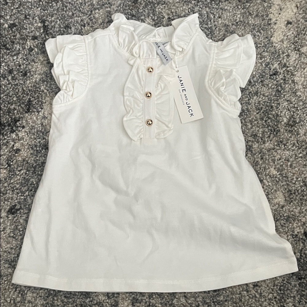 Janie and Jack White Ruffle Trim Short Sleeve Top